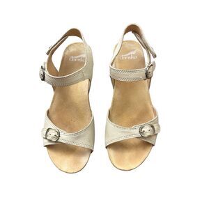 Dansko Sandals Womens Ivory Leather Tricia Wedge Open Toe Size 38 US 7.5